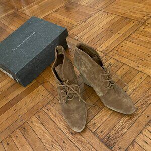Via Spiga Sophie Suede Leather Lace Up Wedge Booties Cashew Sz 10 W/Box like New